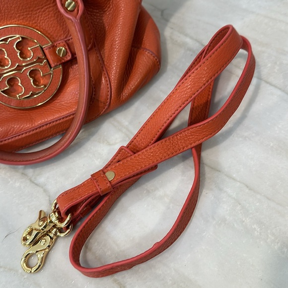 Tory Burch Amanda Orange Leather Logo Satchel Bag - Picture 10 of 11